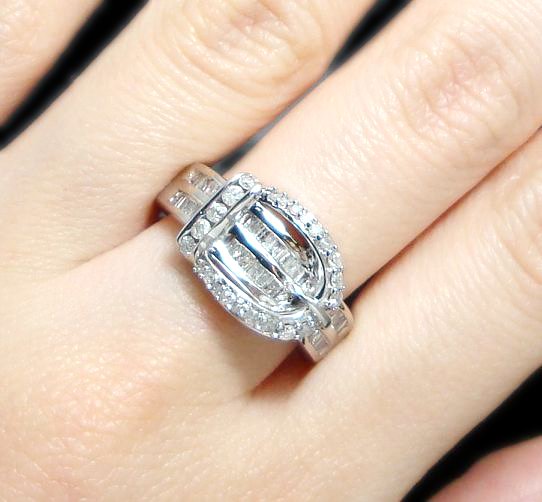 0.75CT GENUINE DIAMOND BUCKLE RING 10K WHITE GOLD